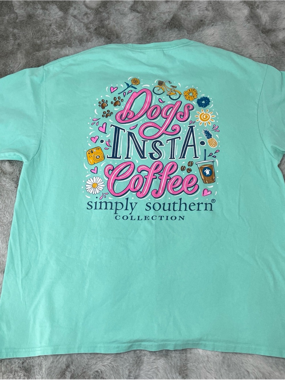 Simply Southern Mint Green "Dogs Insta Coffee" Short Sleeve Tee-0289